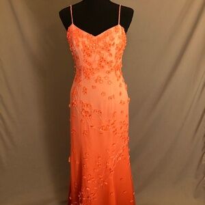 Orange Gradient Floor Length Flower Prom/Formal Dress